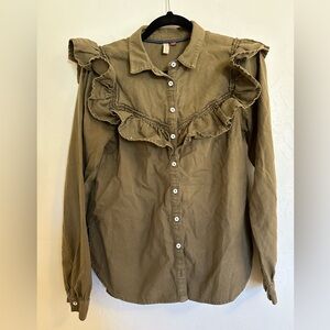 Anthropologie Olive Ruffle Blouse